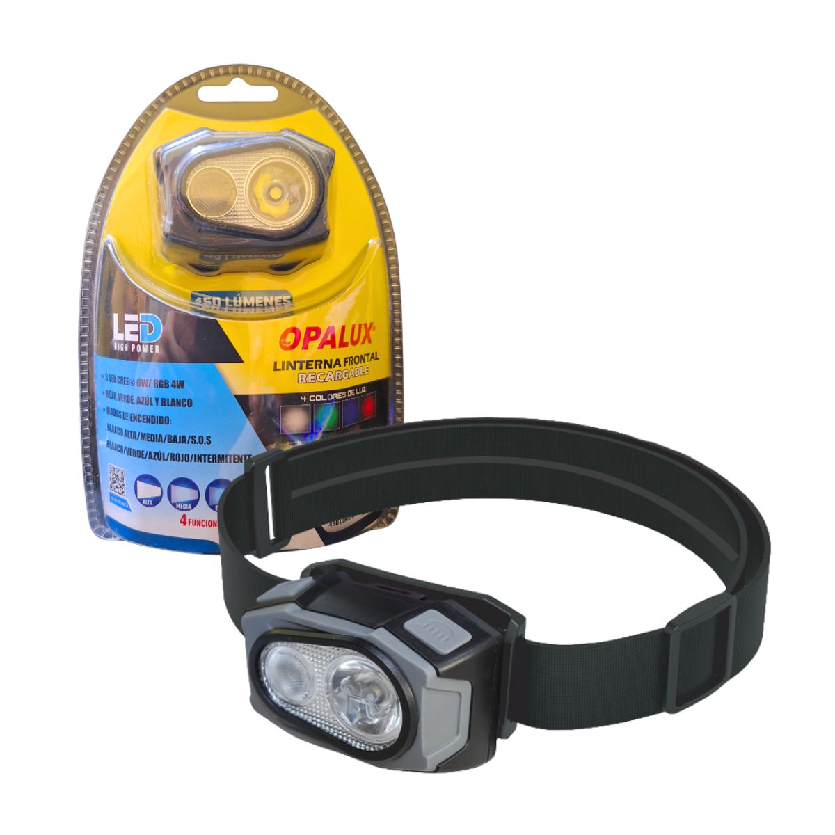 OPALUX - Linterna Frontal RGBW 6W Recargable OPALUX OP-LM1105