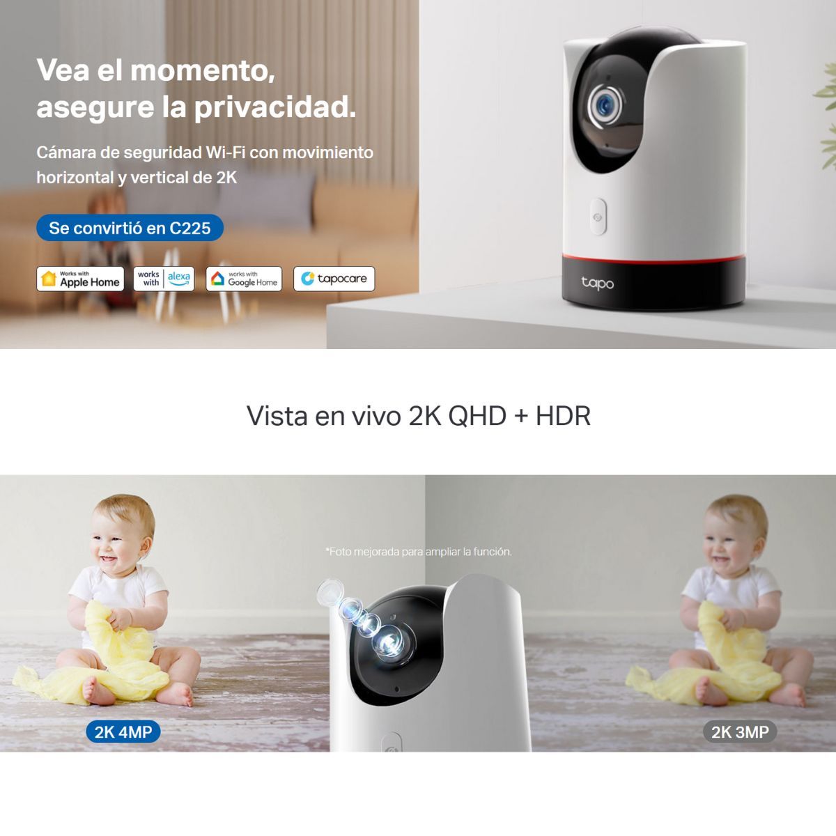 TP LINK - Kit de 4 Cámara de seguridad Wi-Fi para interiores 2K Tapo C225 - Tp-Link