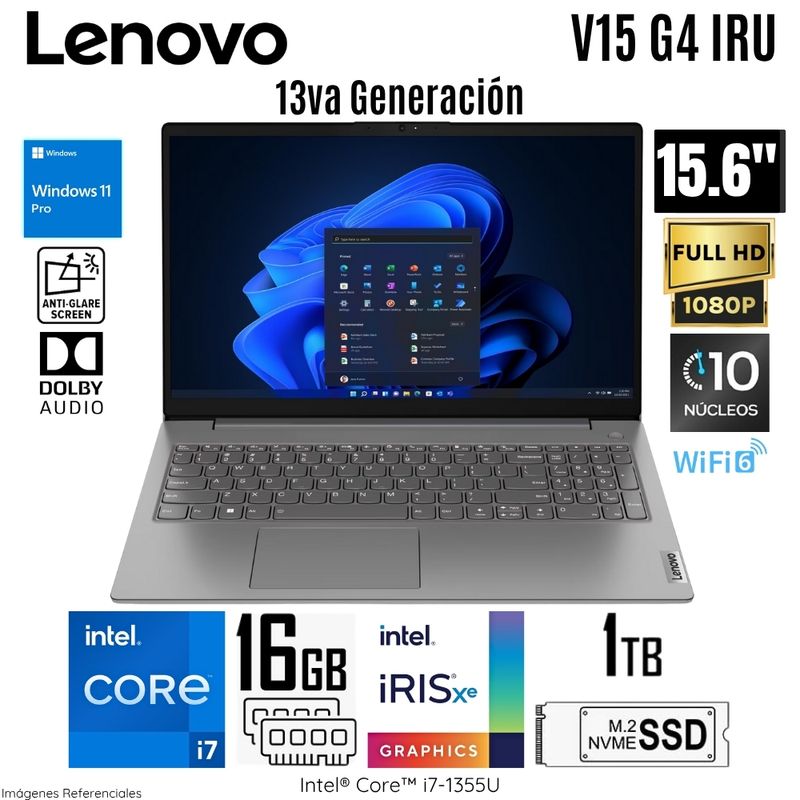LENOVO - Laptop Lenovo V15 G4 IRU  Intel Core i7-1355U 16GB RAM 1TB SSD 15.6"  FHD Iron Grey - 83A100ESLM
