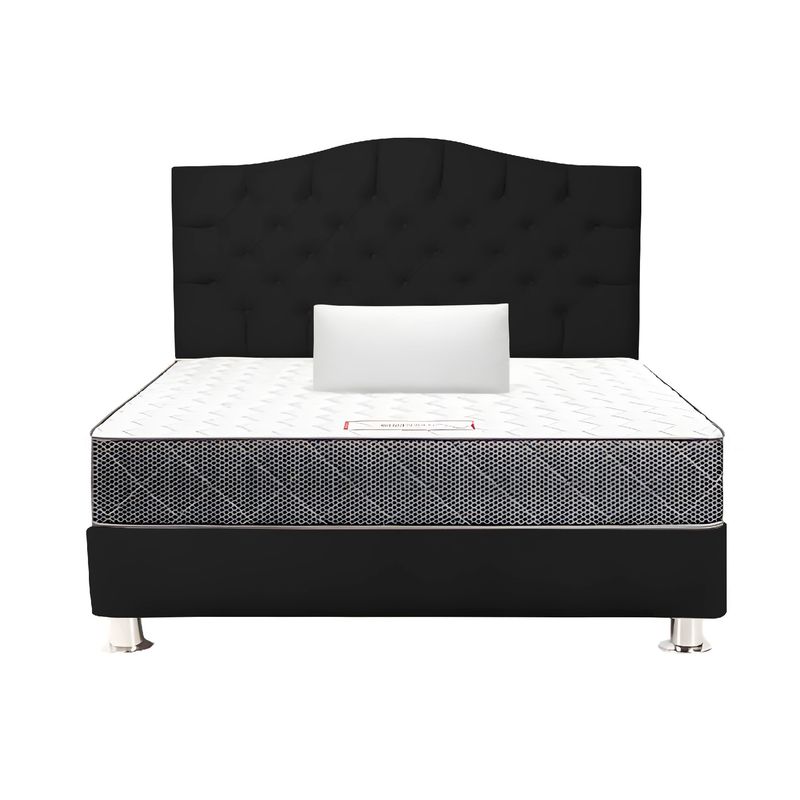 MUEBLES MACRUMO - Combo Cama tapizada Varsovia Negro 15Plz + Colchon + Almohada