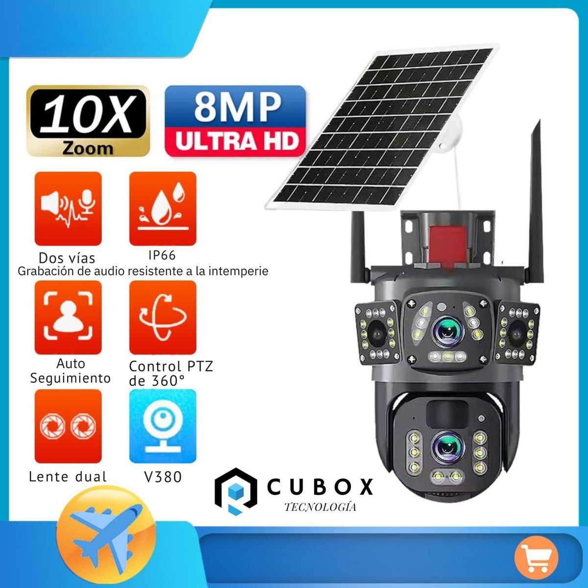OEM - Cámara Solar WiFi PTZ 360° Doble Lente 4K Alarma Activa y Audio Disuasivo