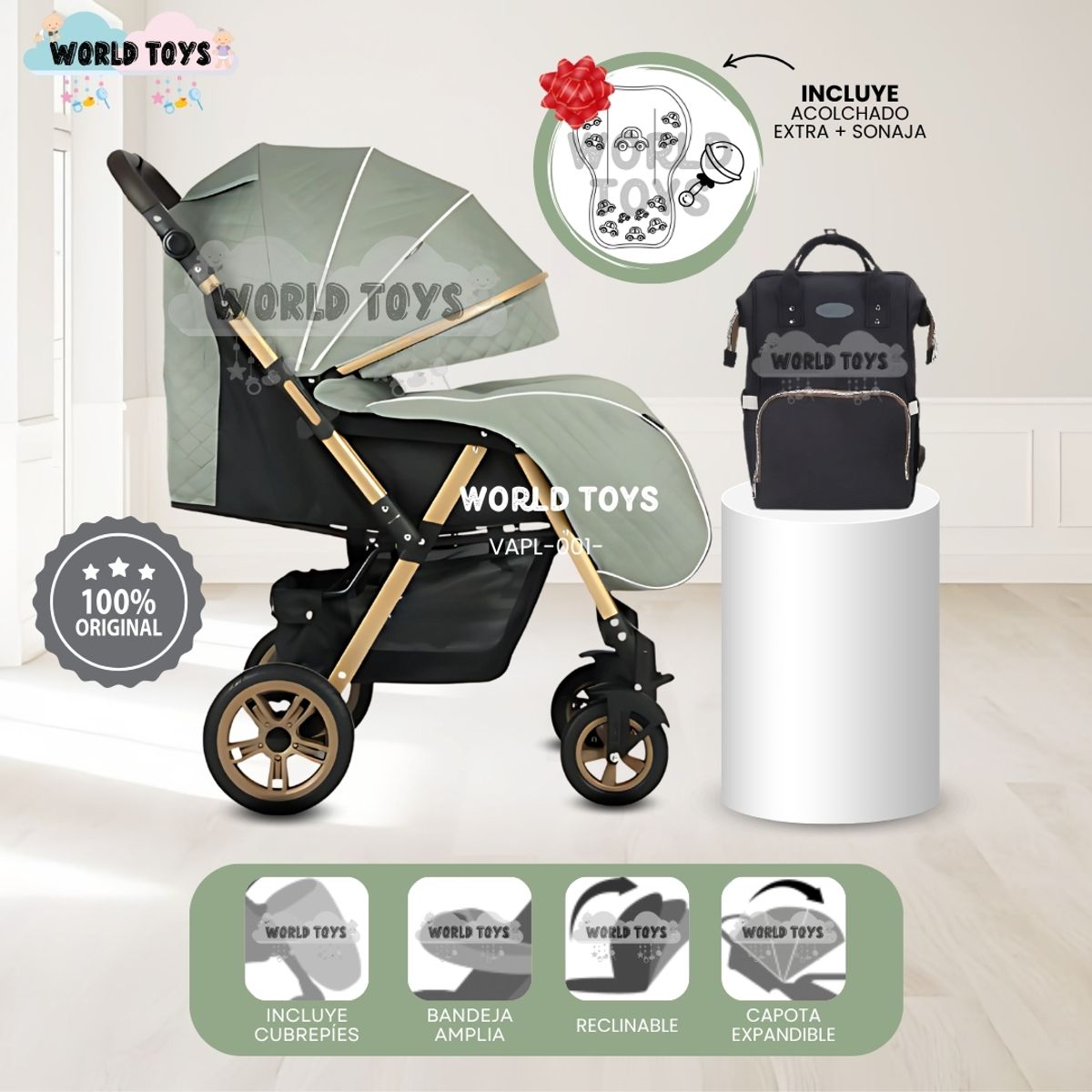 BABY - Coche Cuna de Lujo «VALEN PREMIUM» Green