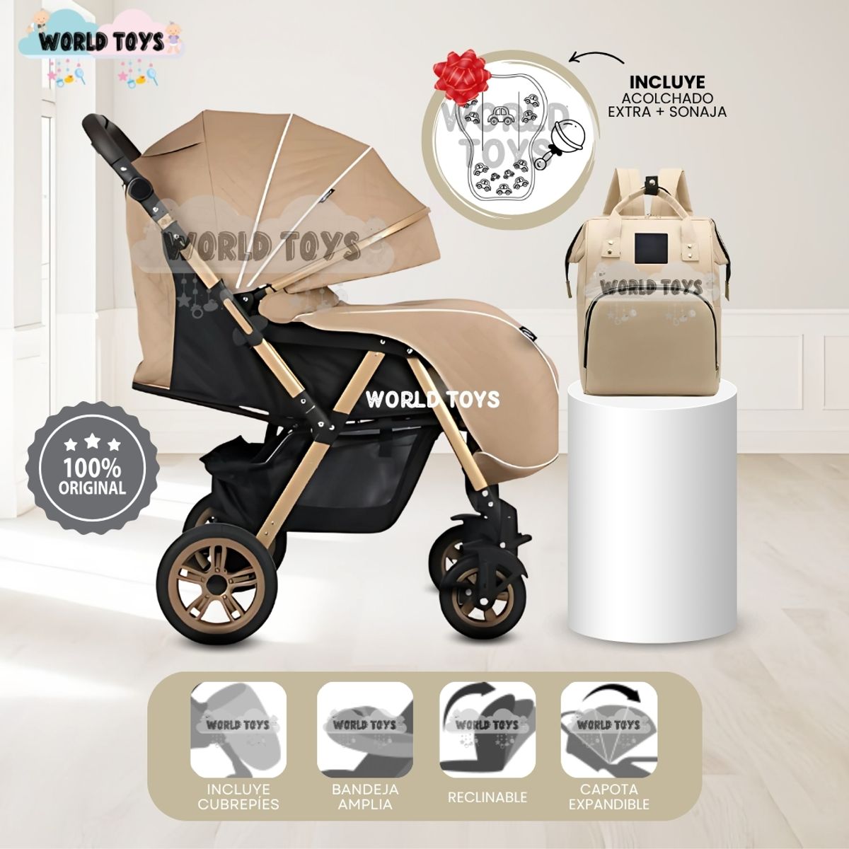 BABY - Coche Cuna de Lujo «VALEN PREMIUM» Beige