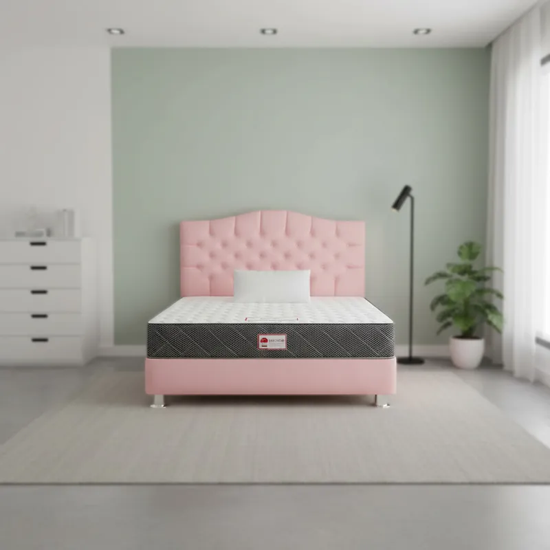 MUEBLES MACRUMO - Combo Cama tapizada Varsovia Rosado 2Plz + Colchon + Almohada