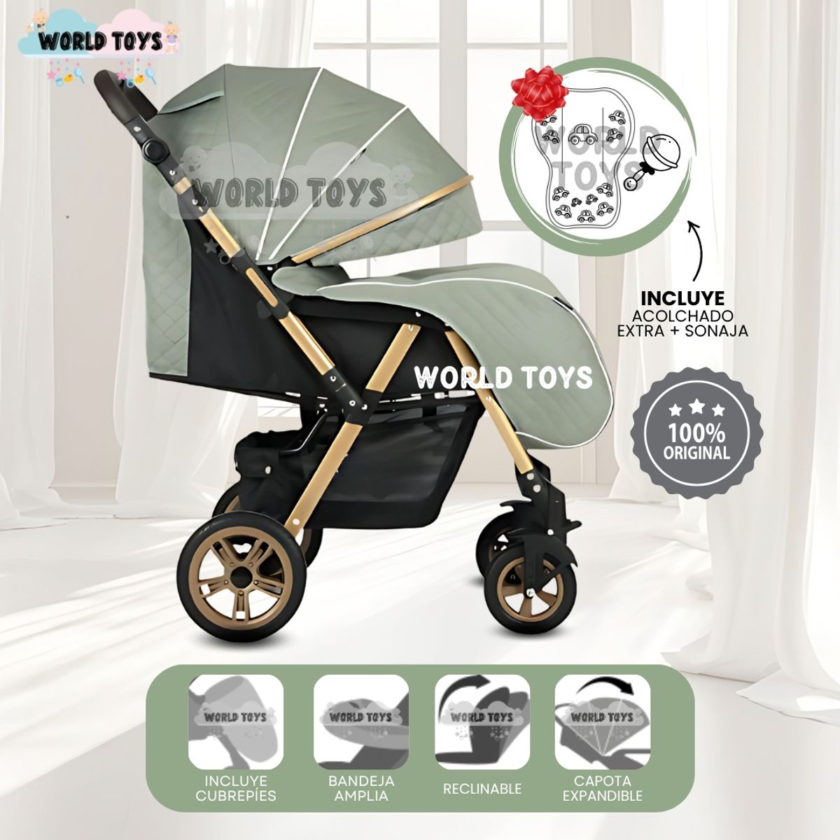 BABY - Coche Cuna de Lujo «VALEN PRO» Green