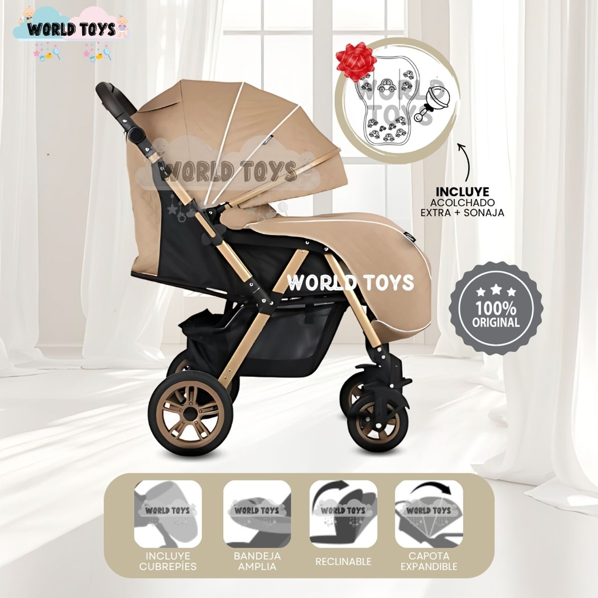 BABY - Coche Cuna de Lujo «VALEN PRO» Beige