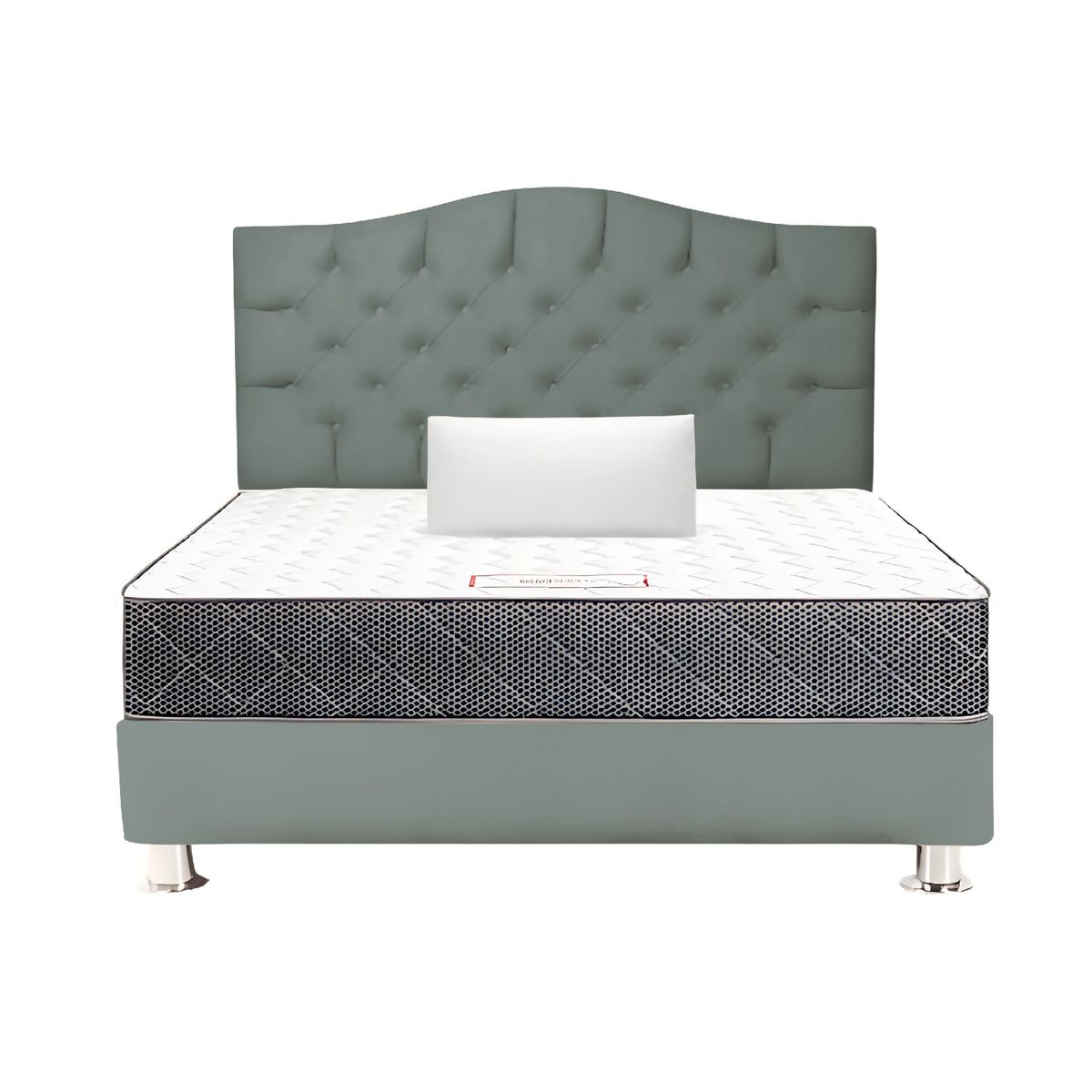 MUEBLES MACRUMO - Combo Cama tapizada Varsovia Gris oscuro Queen + Colchon + Almohada