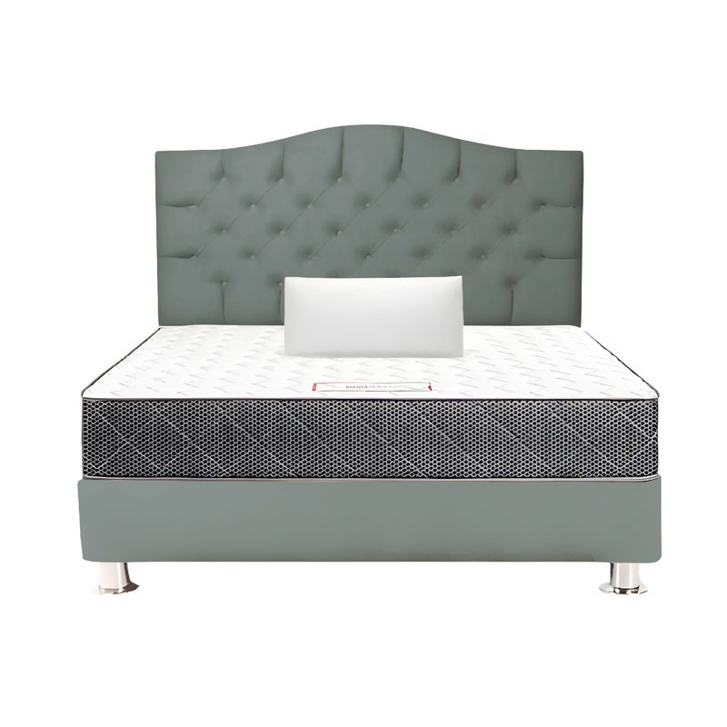 MUEBLES MACRUMO - Combo Cama tapizada Varsovia Queen + Colchon Semiortopedico + Almohada