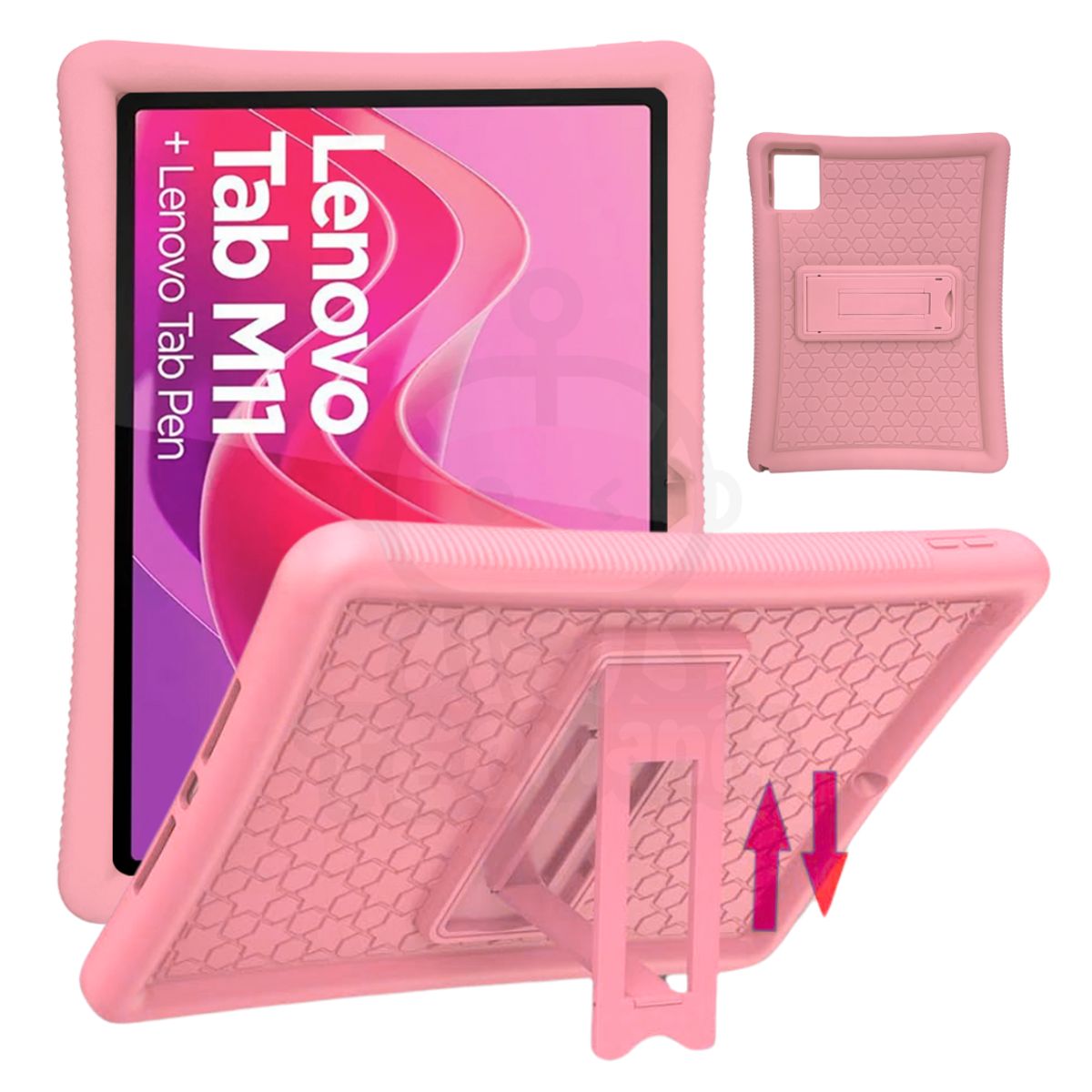 GENERICO - Funda Protector Antigolpe Goma con Soporte Para Lenovo M11 - ROSADO