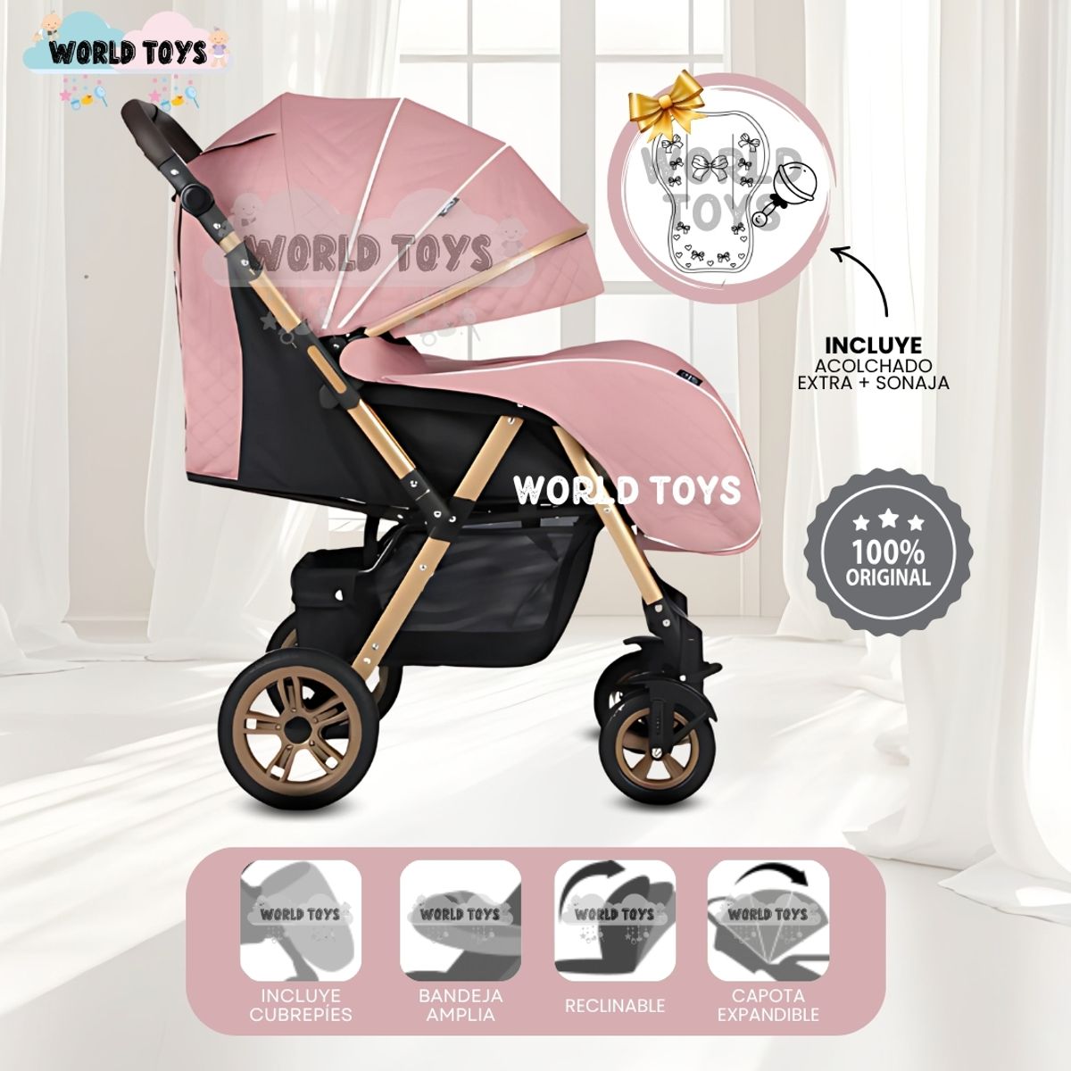 BABY - Coche Cuna de Lujo «VALEN PRO» Pink