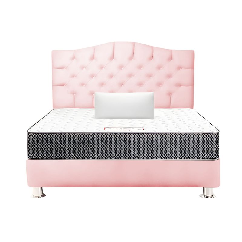 MUEBLES MACRUMO - Combo Cama tapizada Varsovia Rosado Queen + Colchon + Almohada