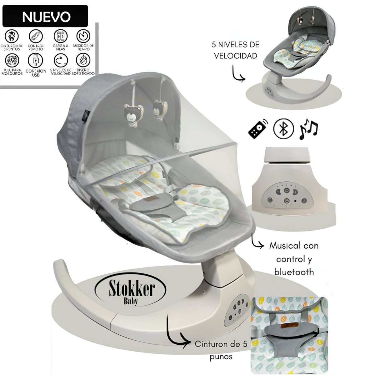STOKKER BABY - Mecedora Eléctrica Para Bebes MAX Gris