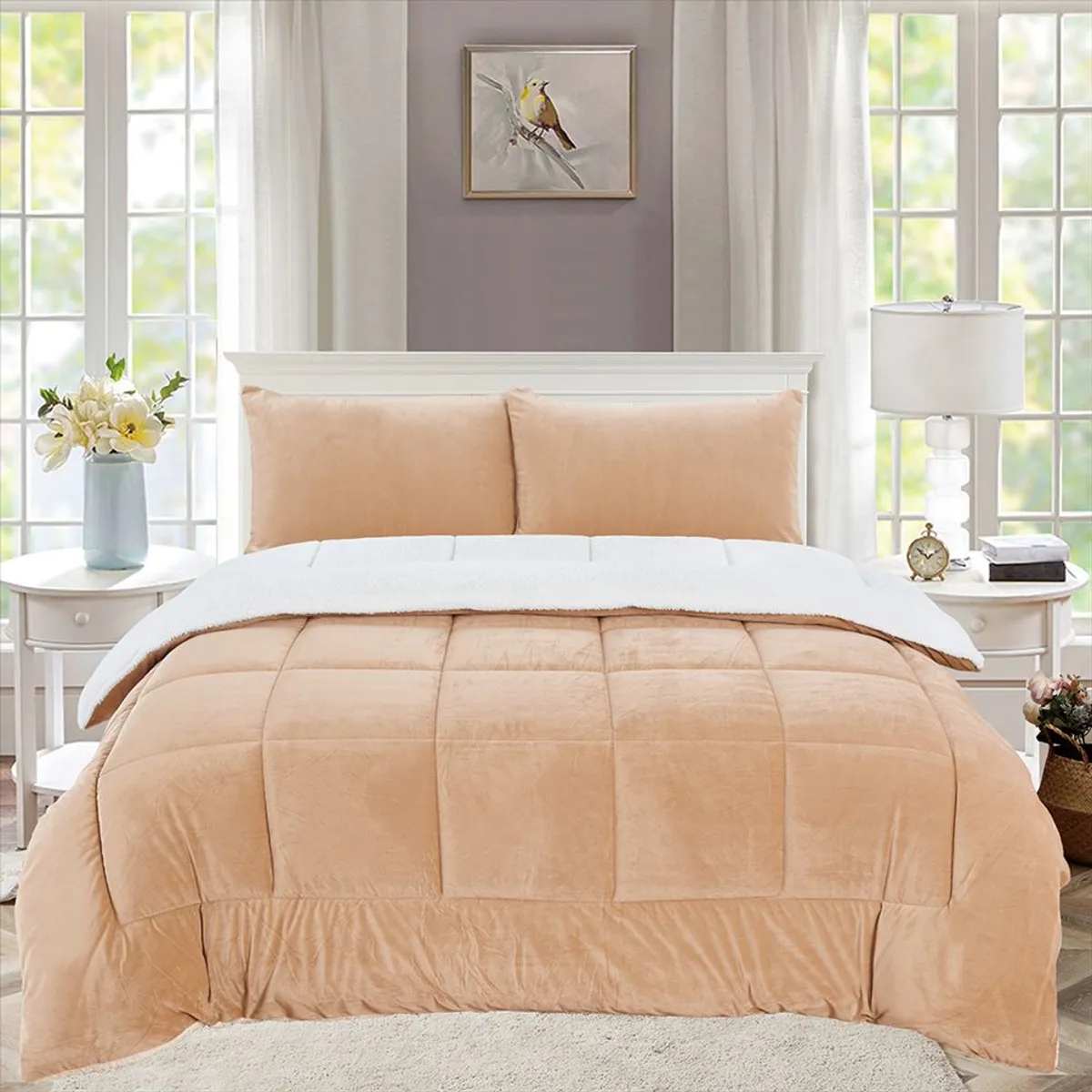 CASATEX - Edredón Queen Piel de Ángel con Sherpa Premium + Juego de Sábanas