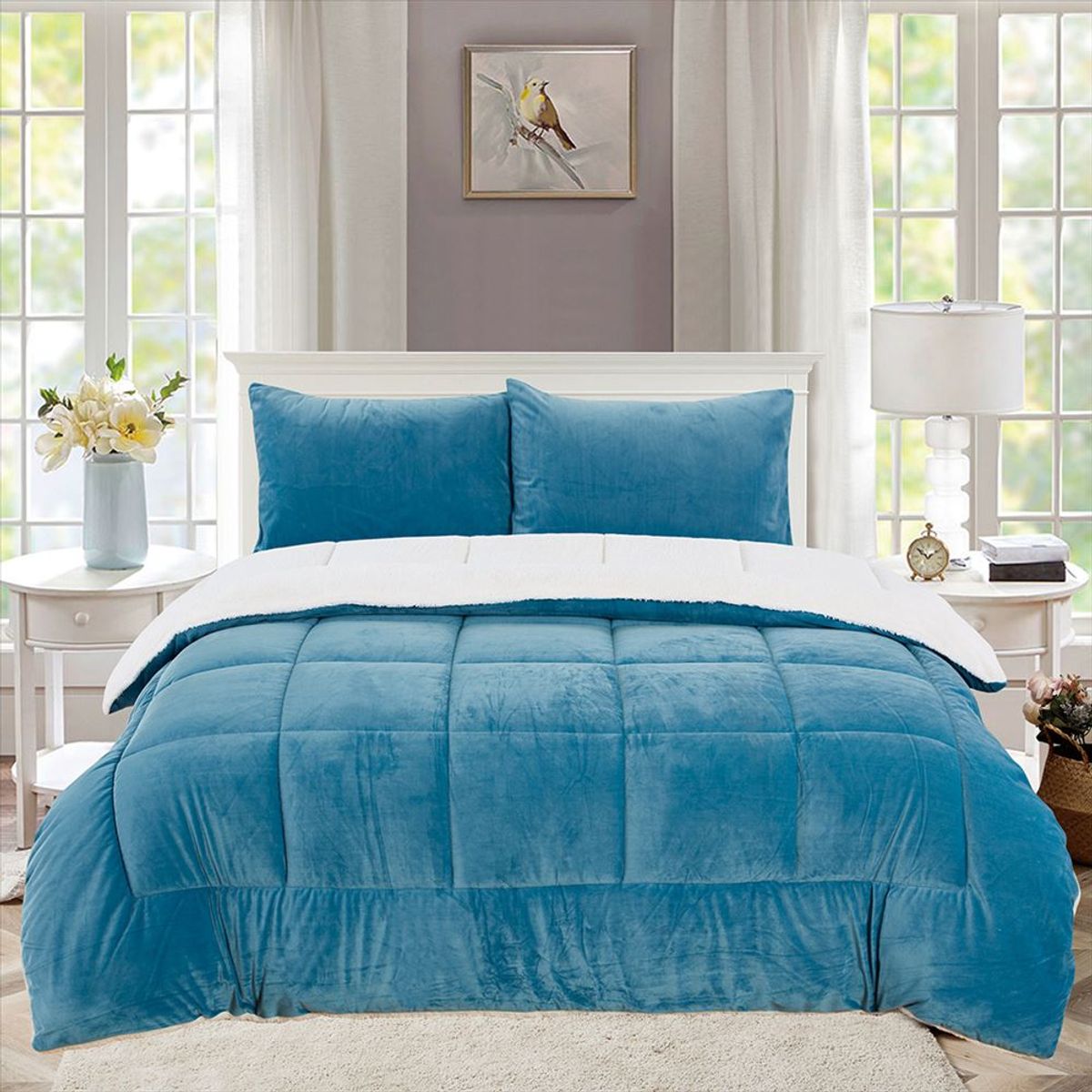 CASATEX - Edredón Queen Piel de Ángel con Sherpa Premium + Juego de Sábanas