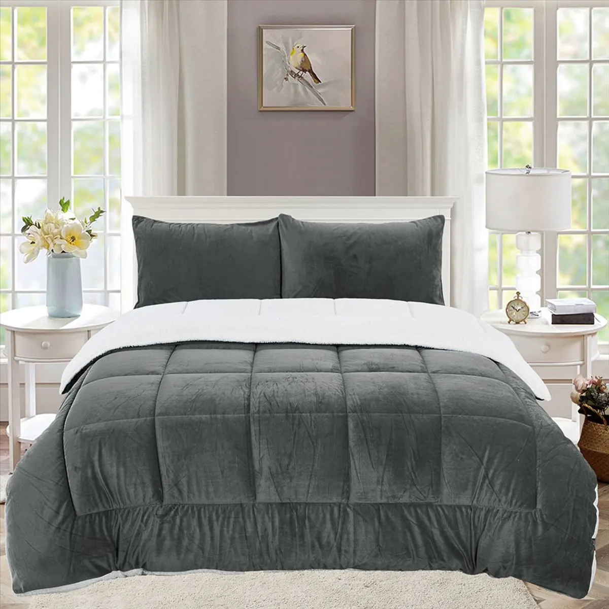 CASATEX - Edredón Queen Piel de Ángel con Sherpa Premium + Juego de Sábanas