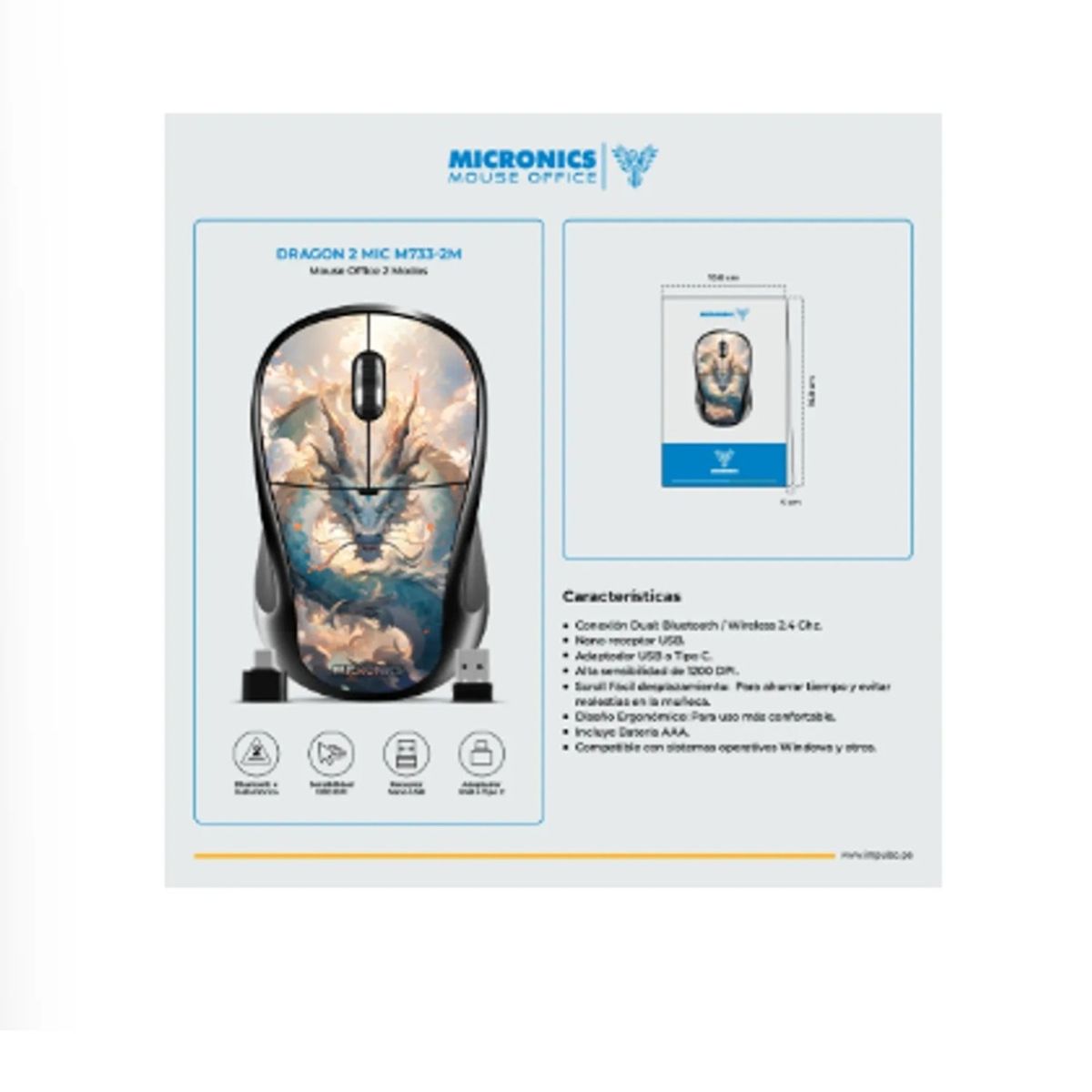 MICRONICS - Mouse Inalámbrico Micronics Dragon 2 - MIC M733-2m