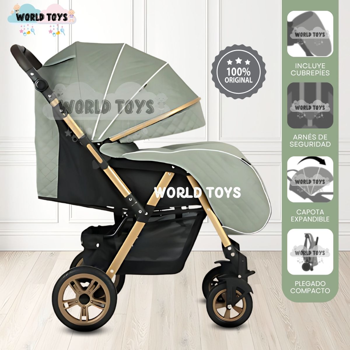 BABY - Coche Cuna de Lujo con Mochila Pañalera «VALEN» Green