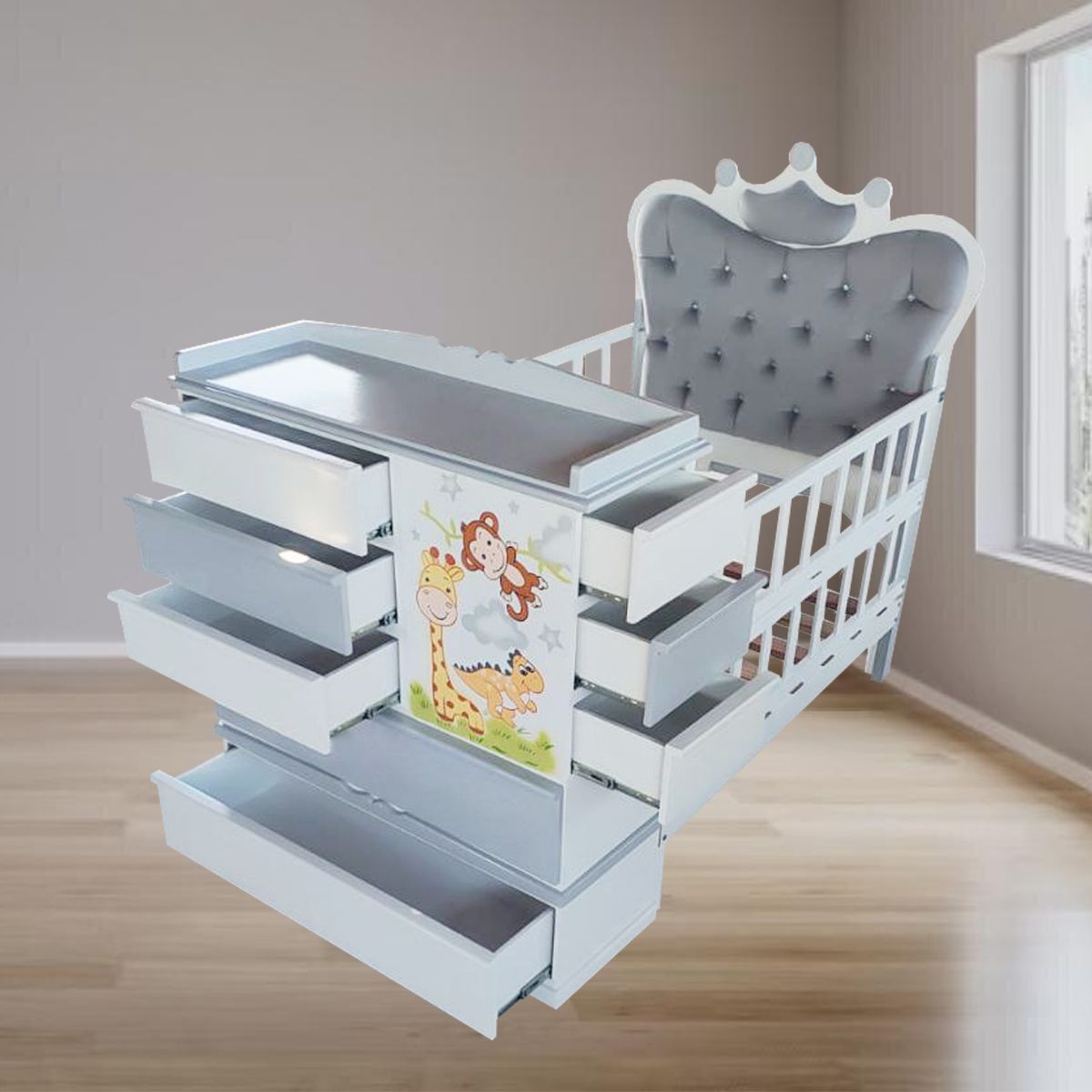 GENERICO - cama cuna plaza y media plomo dino full cajon