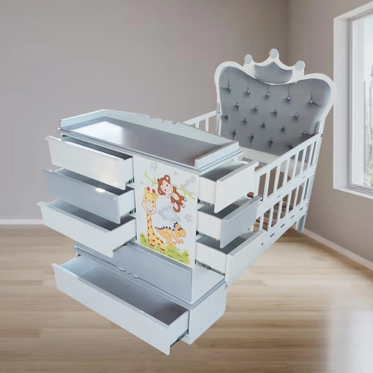 GENERICO - cama cuna plaza y media plomo dino full cajon