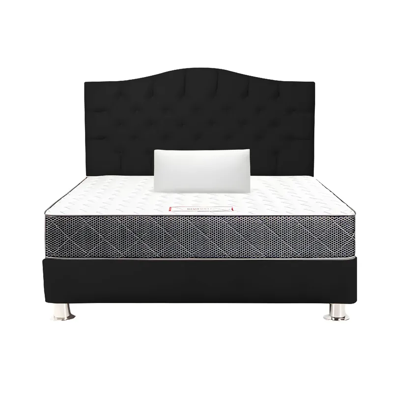 MUEBLES MACRUMO - Combo Cama tapizada Varsovia Negro 15Plz + Colchon + Almohada