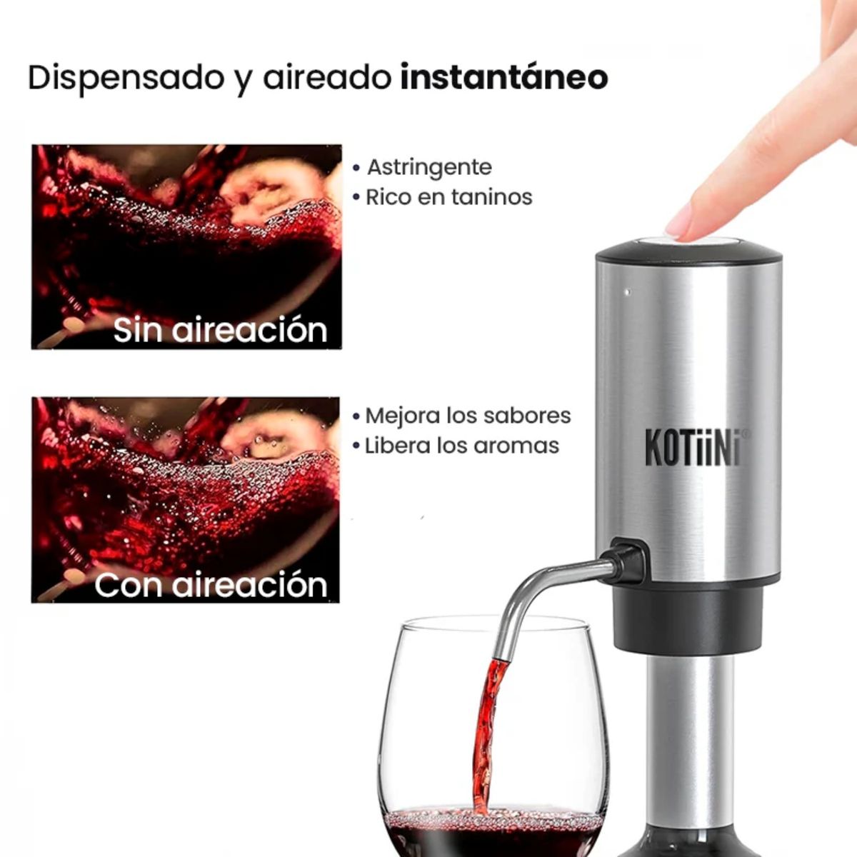 KOTIINI - Set Sacacorcho y Aireador eléctrico recarga USB Kotiini