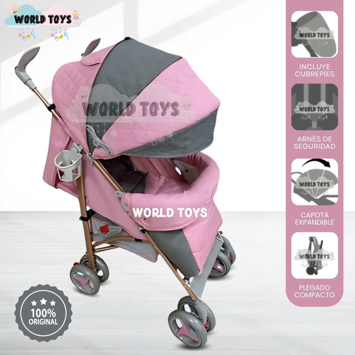 BABY - Coche Bastón Deportivo «SUPREME PLUS» Pink