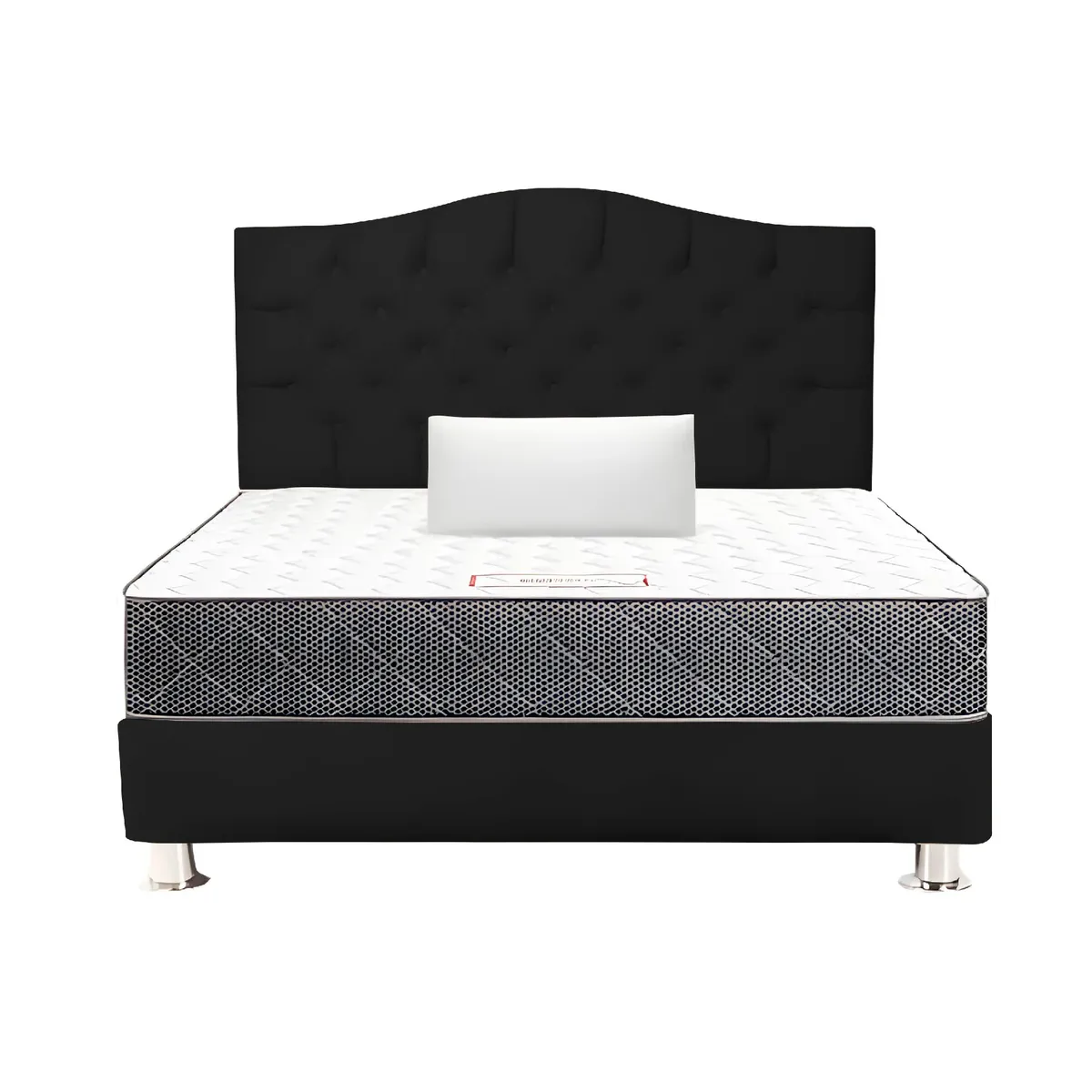 MUEBLES MACRUMO - Combo Cama tapizada Varsovia Negro 2Plz + Colchon Semiortopedico + Alm