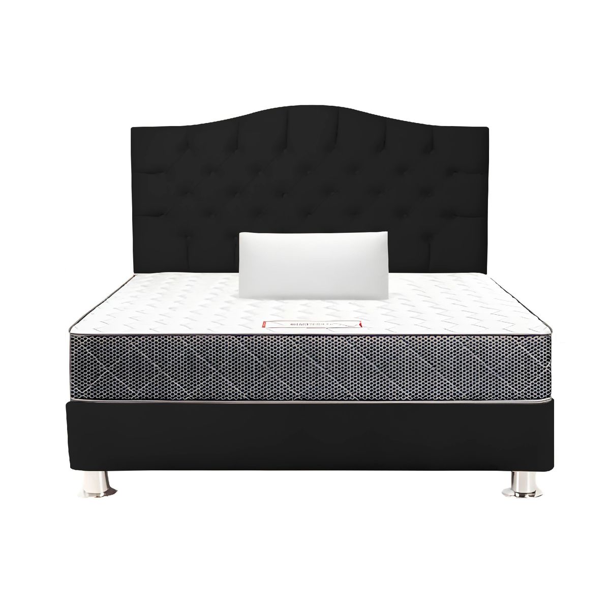 MUEBLES MACRUMO - Combo Cama tapizada Varsovia Negro 2Plz + Colchon Semiortopedico + Alm