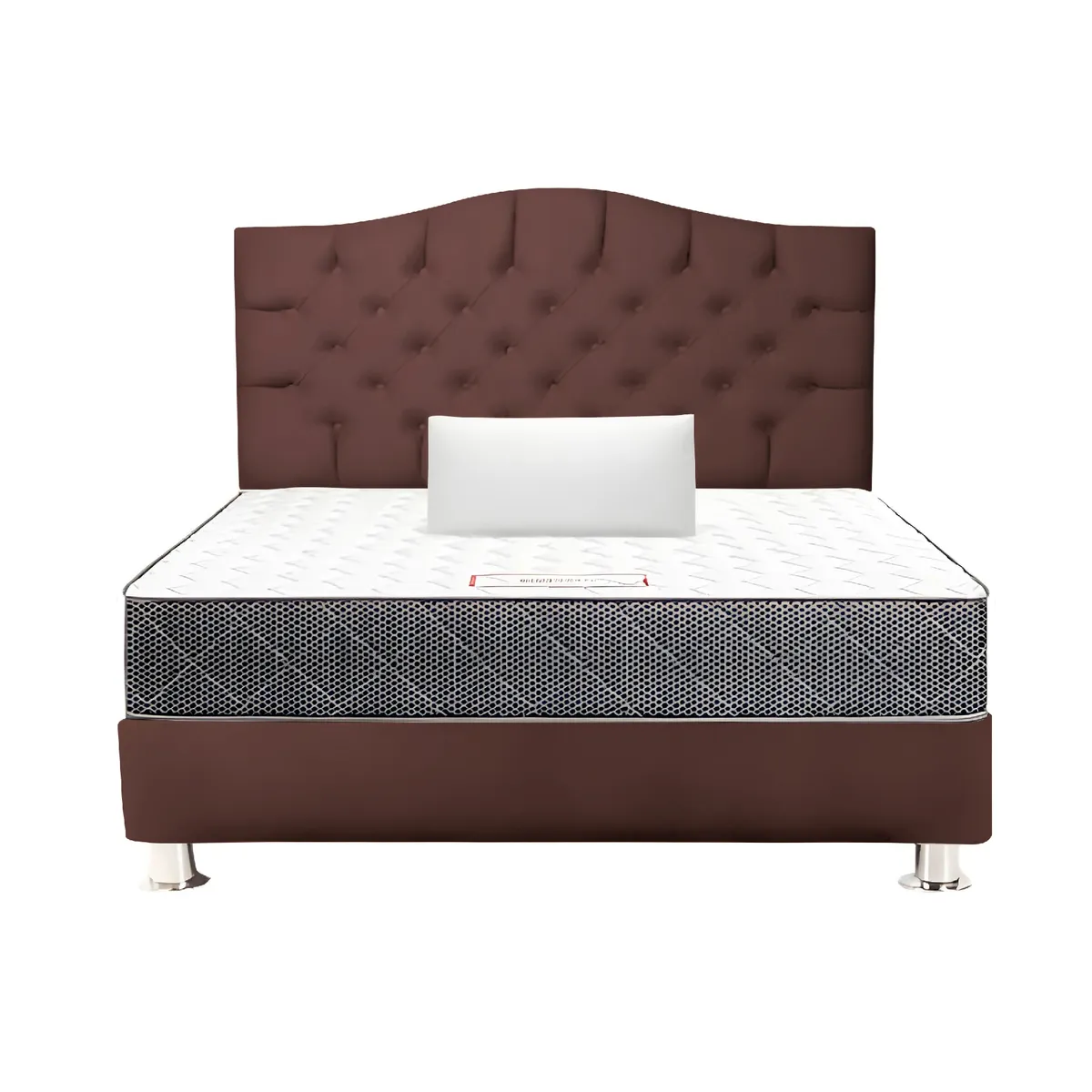 MUEBLES MACRUMO - Combo Cama tapizada Varsovia Marrón 2Plz + Colchon Semiortopedico+almd