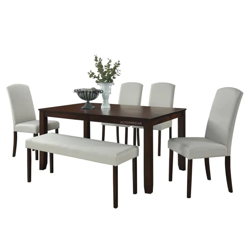 ALTO HOGAR - Juego de Comedor 6 Asientos Paulette Beige Madera Tornillo