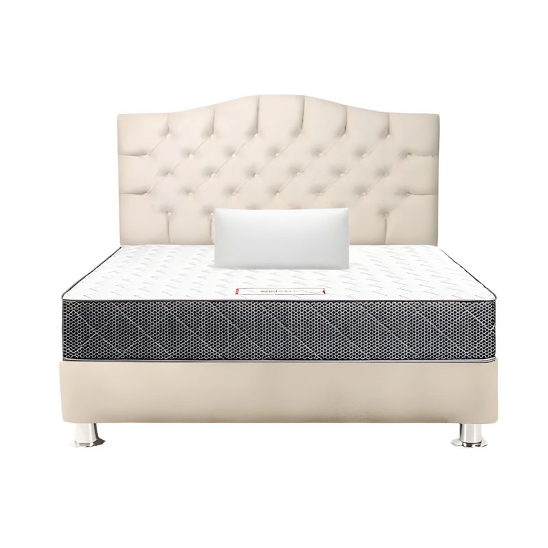 MUEBLES MACRUMO - Combo Cama tapizada Varsovia Queen Beige + Colchon + Almohada