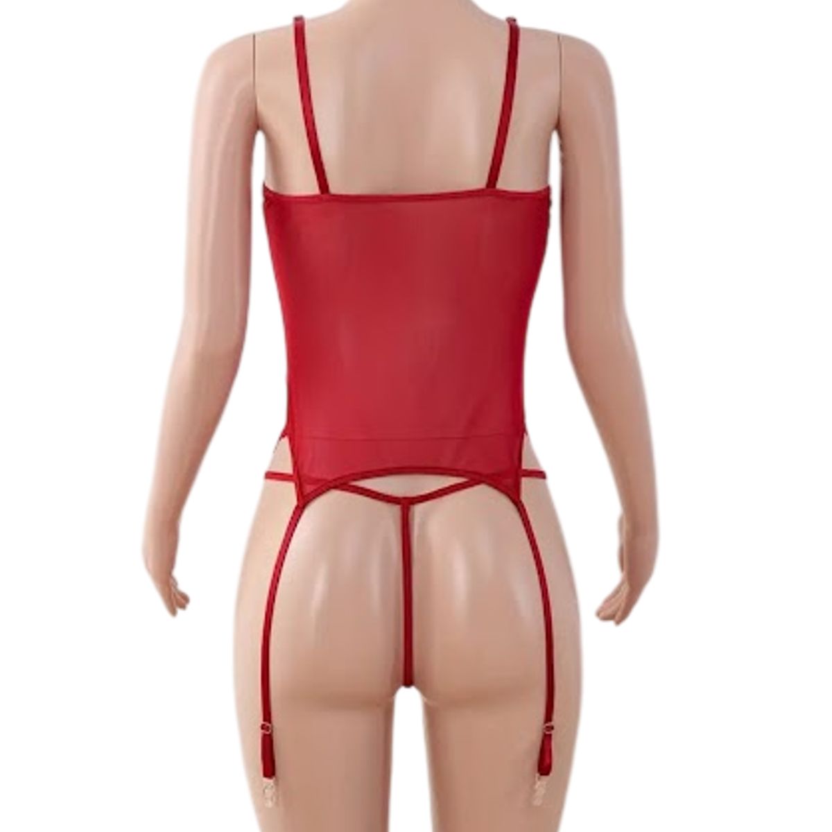 GENERICO - CORSET LENCERIA SEXY PORTALIGAS ROJO CON MEDIAS