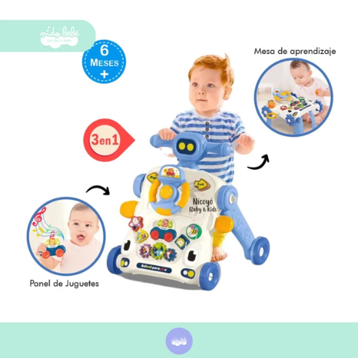 GENERICO - Caminador didáctico multiusos para bebe 3 en 1 azul