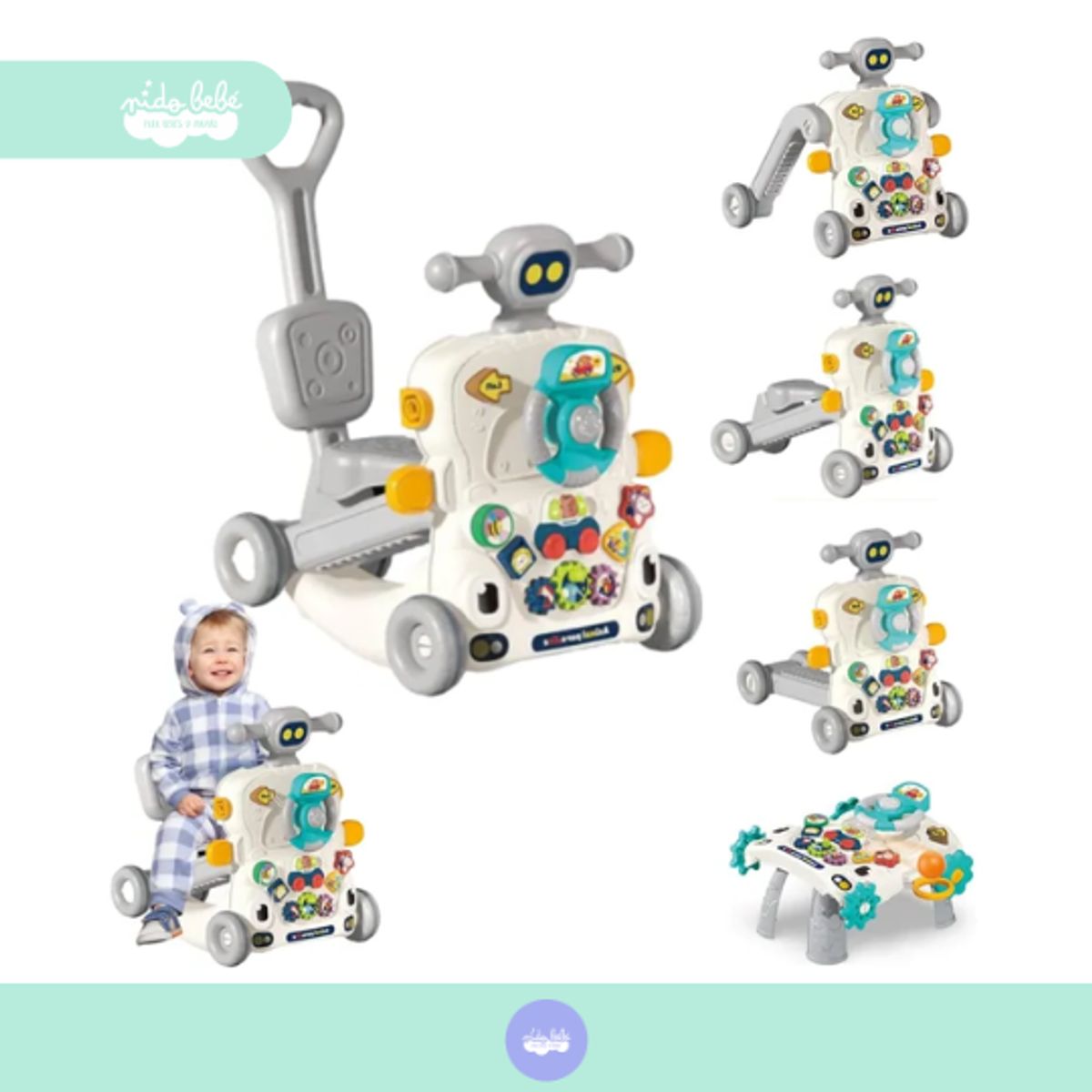 GENERICO - Caminador didáctico multiusos para bebe 6 en 1 plomo