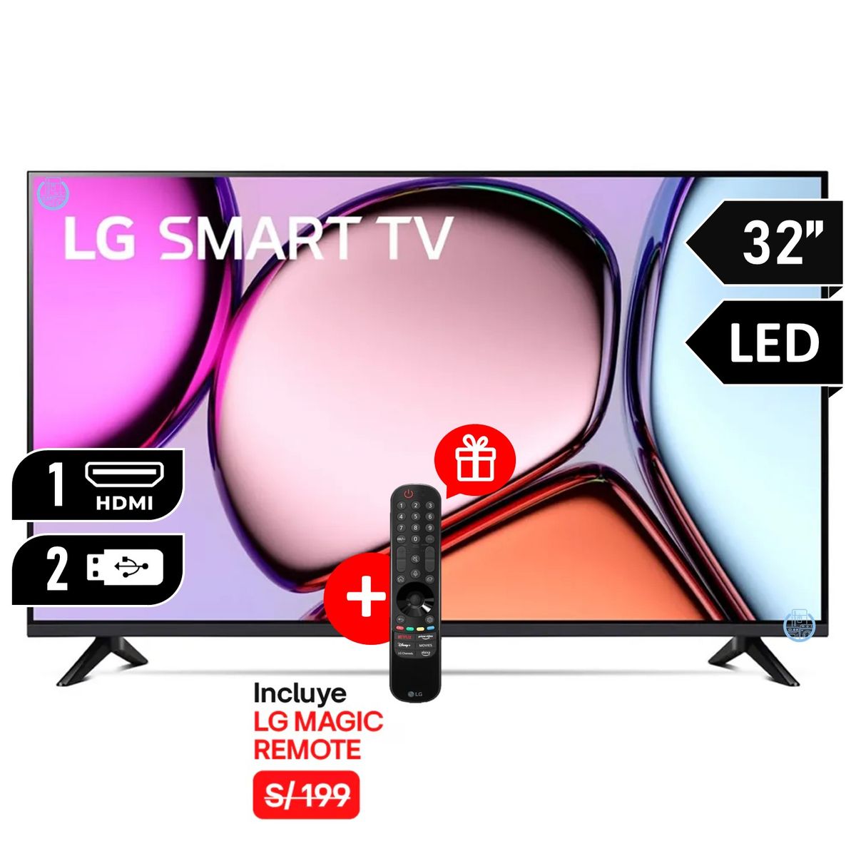 LG - Televisor LG 32 Smart TV LED webOS HDR 32LQ600BPSA + Control Magic