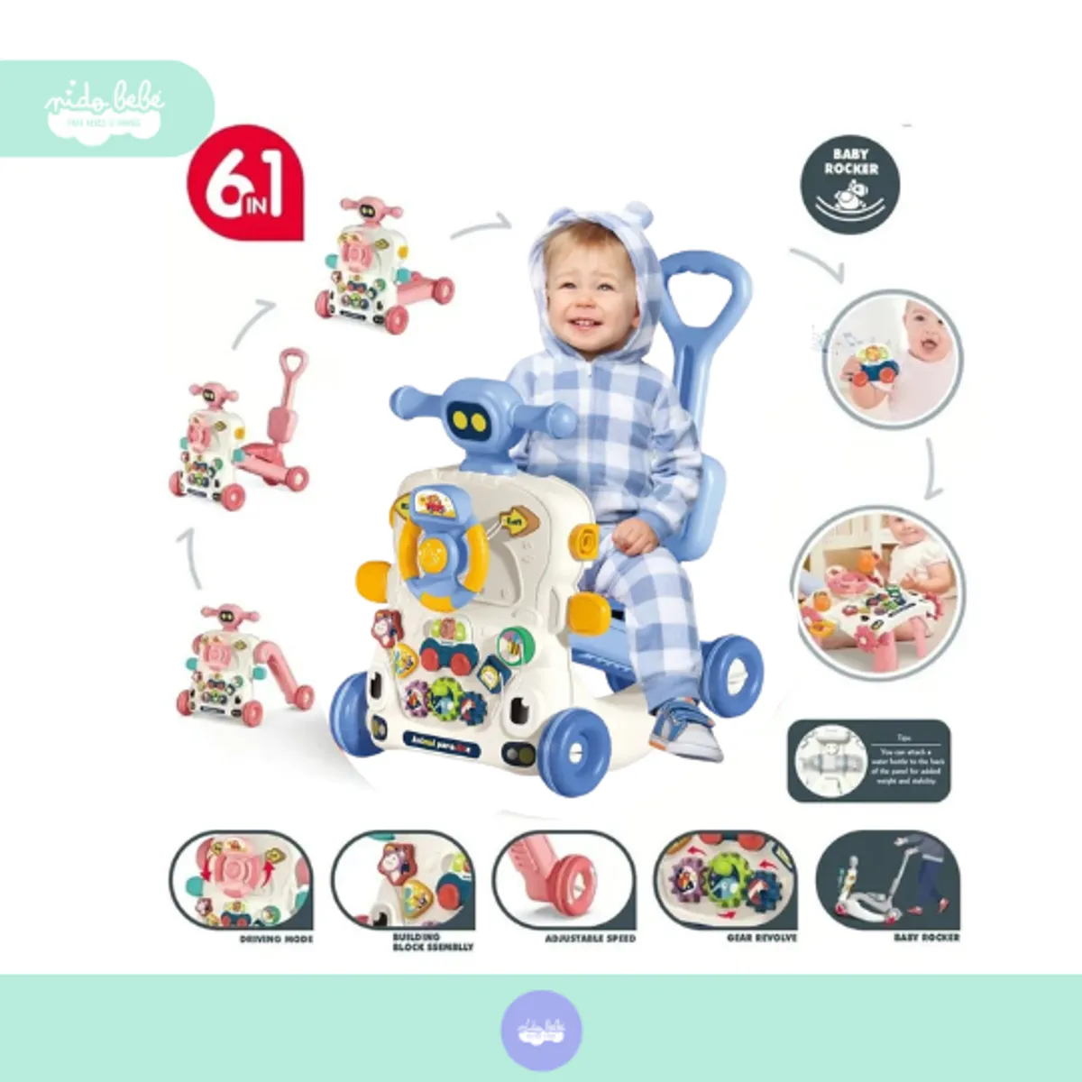 BABY - Caminador didáctico multiusos para bebe 6 en 1 azul
