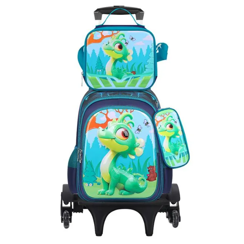 GENERICO - MOCHILA DINOSAURIO TRES PIEZAS CON SEIS RUEDAS - DESMONTABLE