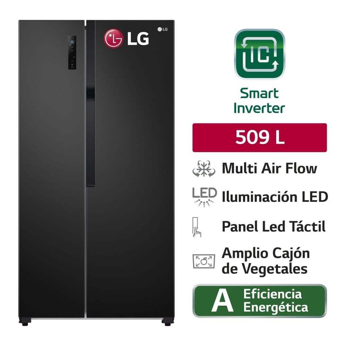 LG - Refrigeradora 509L Multi Air Flow Side By Side Negro LG GS51MPD