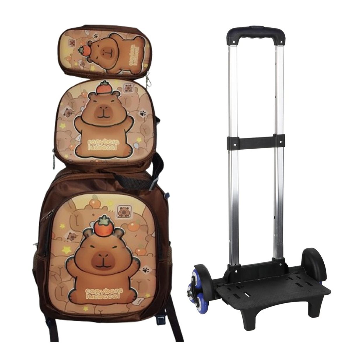 GENERICO - MOCHILA CAPIBARA TRES PIEZAS CON SEIS RUEDAS - NIÑO - DESMONTABLE