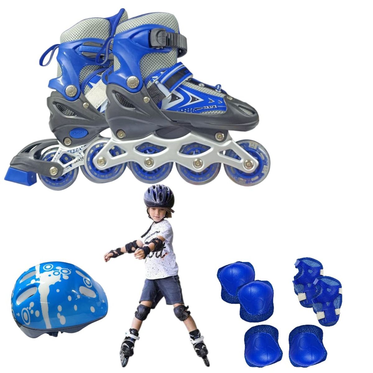 OEM - Set de Patines Infantiles con Casco Protectores Talla 39 42