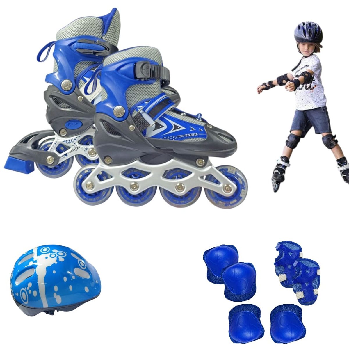OEM - Set de Patines Infantiles con Casco Protectores Talla 39 42