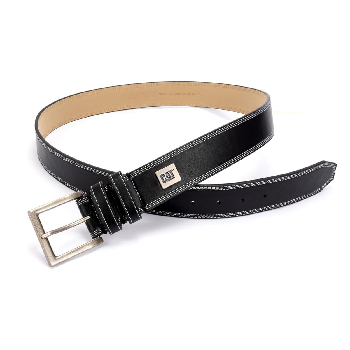 CAT - Correa Caterpillar Triple Costura Logo Bronce
