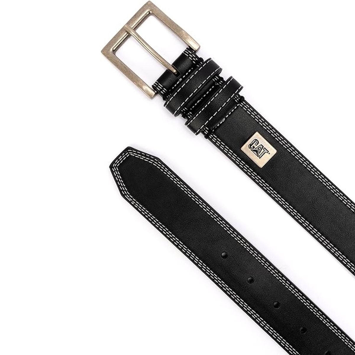 CAT - Correa Caterpillar Triple Costura Logo Bronce