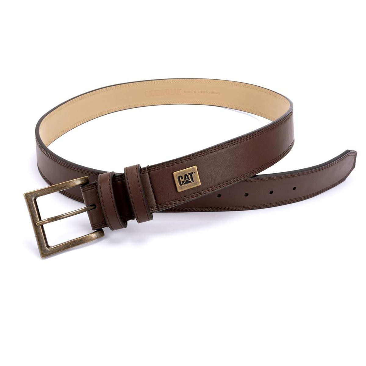 CAT - Correa Caterpillar Triple Costura Logo Bronce
