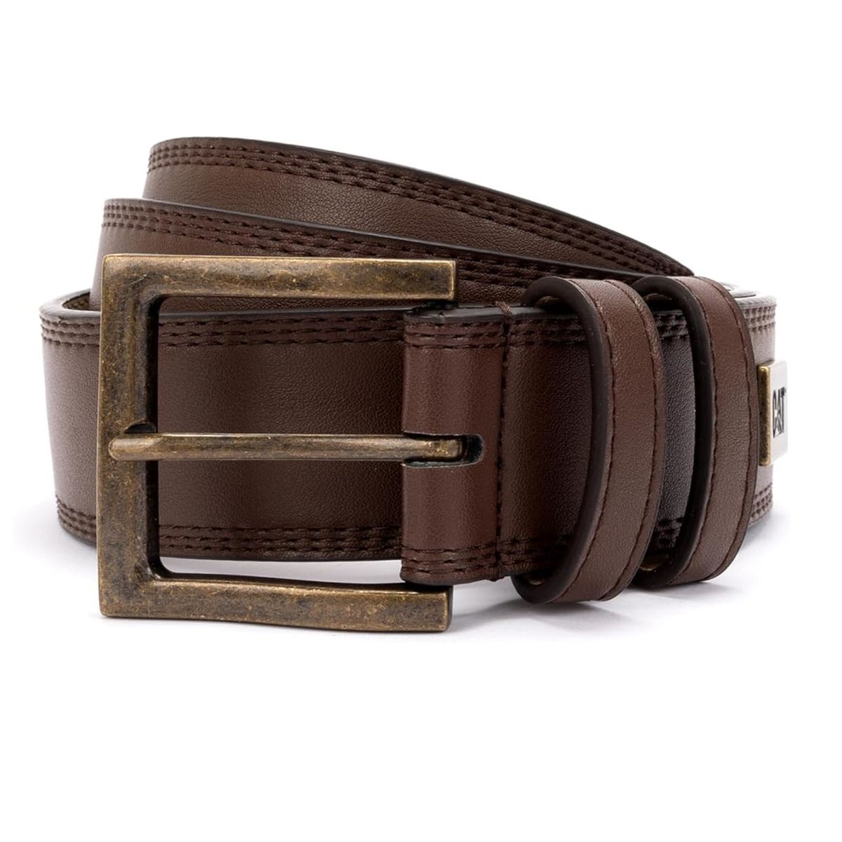 CAT - Correa Caterpillar Triple Costura Logo Bronce