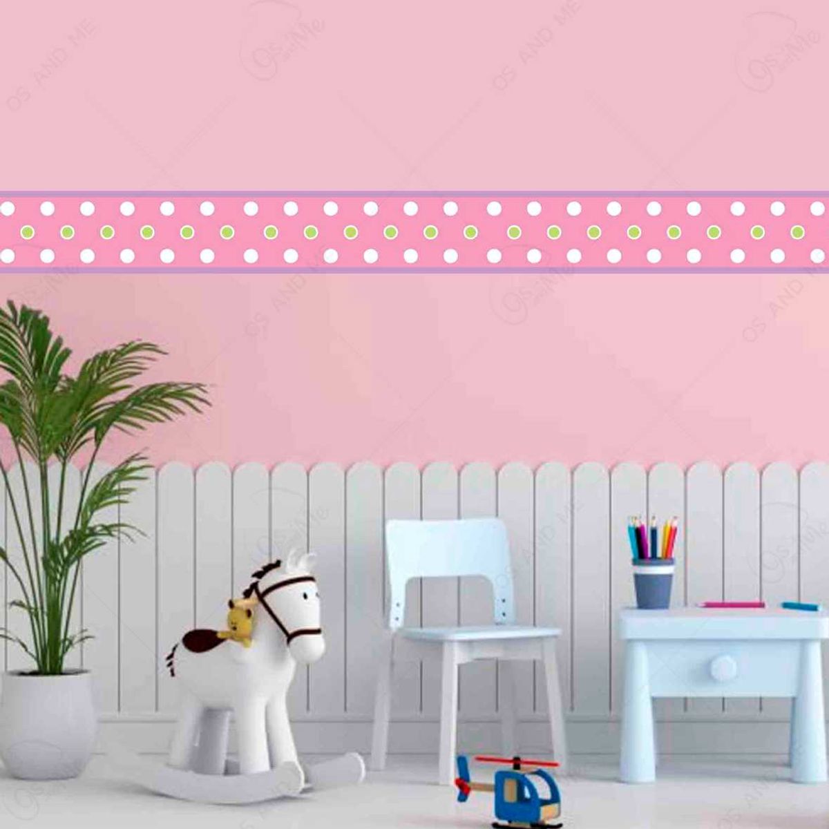 GENERICO - Cenefa Autoadhesiva Decorativa – Rosada de puntos – 5.92 mts