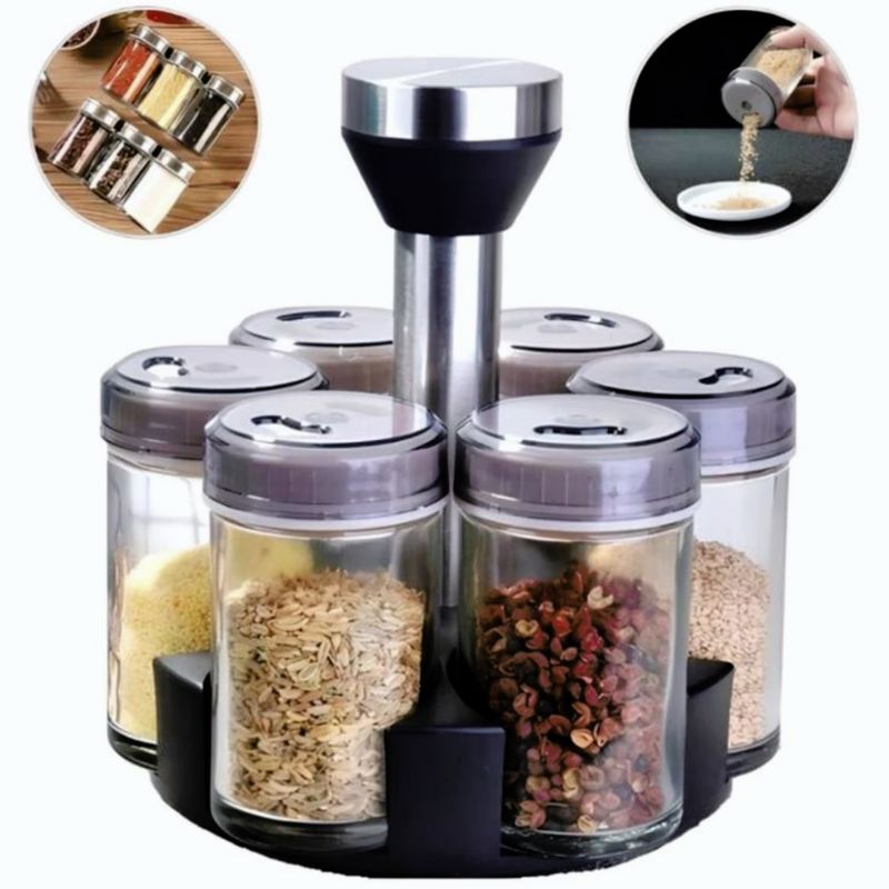 OEM - Condimentero Especiero Giratorio de 6 frascos (VIDRIO)