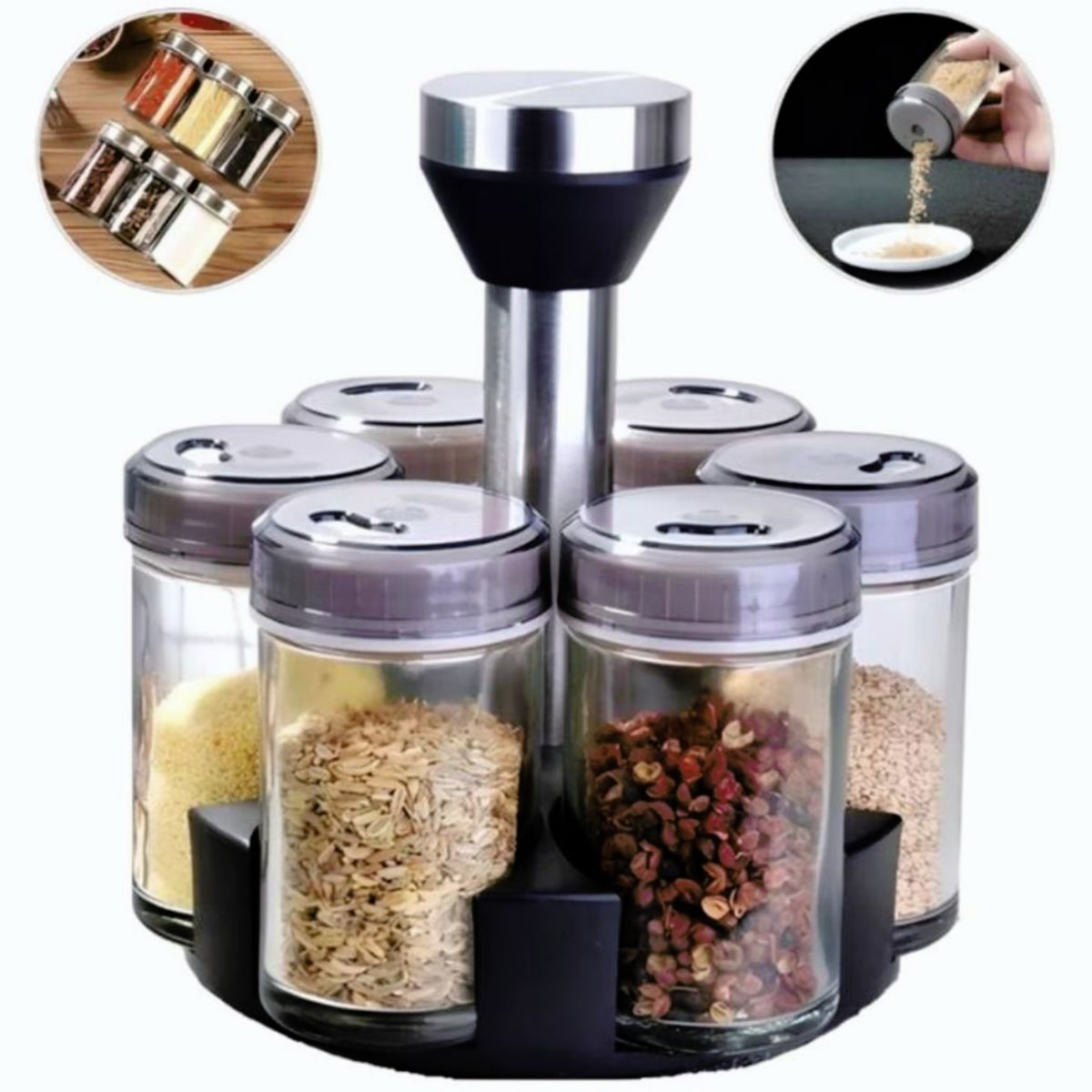 OEM - Condimentero Especiero Giratorio de 6 frascos (VIDRIO)
