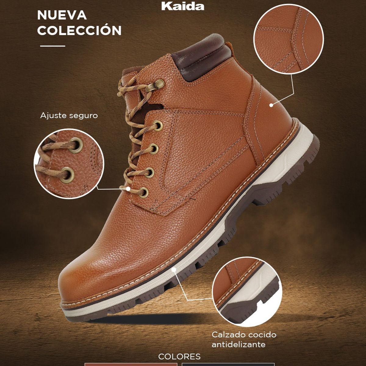 KAIDA - Botines de cuero para Hombre CLQ3-BX-21 Marrón