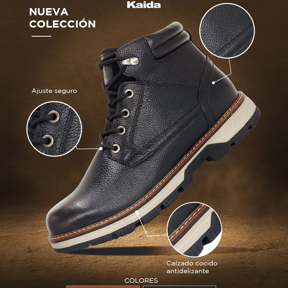 KAIDA - Botines de cuero para Hombre CLQ3-BX-21 Negro